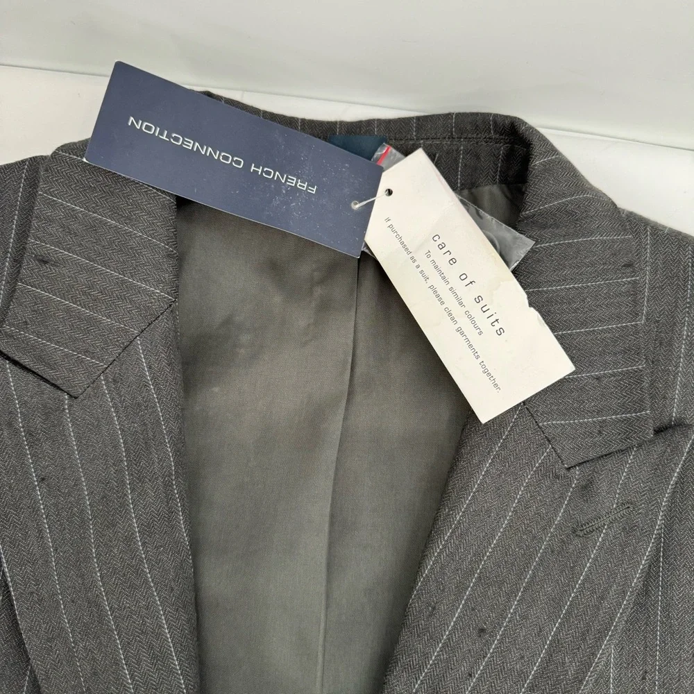 NWD French Connection Men's 100% Linen Gray Blazer Sport coat Men’s 44 Striped